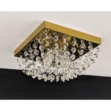 Imagem de Plafon Cristal 20cm Quadrado Dourado 550/20 - IluminaMundo, 0