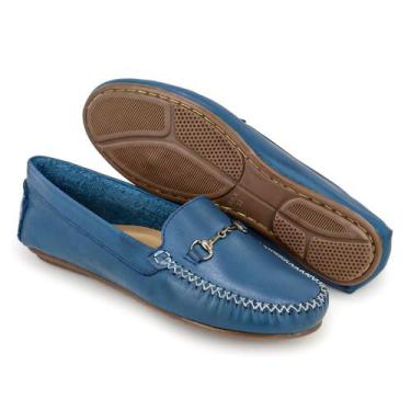 Imagem de Mocassim Feminino Casual Couro Legitimo Granado - 460 - Azul, 35