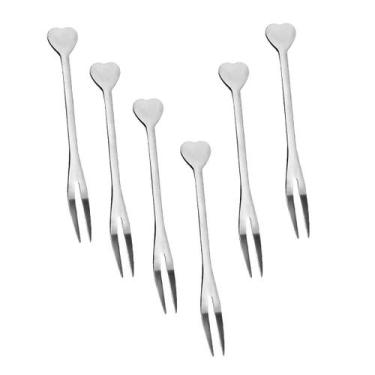 Imagem de Kit c/6 mini garfos coração de luxe inox petiscos mesa posta - Unyhome