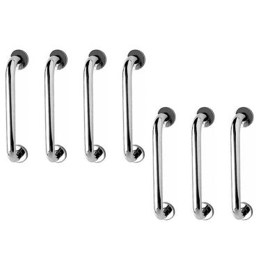 Imagem de Alça de Apoio 40cm Barra Inox Kit 7 Unidades Idoso Cadeirante Deficiente Acessibilidade Segurança Banheiro Box Suporte Parede Corrimao