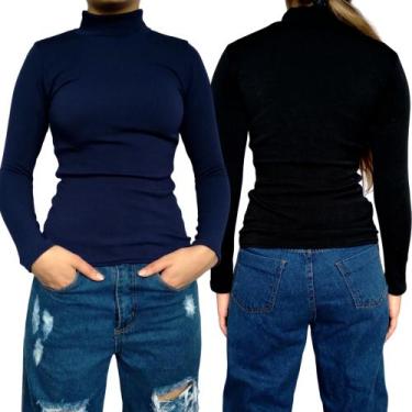 Imagem de Kit 2 Blusinhas Femininas Gola Alta Manga Longa Justas Lisas Cores Sor