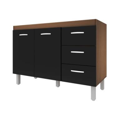 Imagem de Balcão 1,20 Bianca Savana Preto 2 Portas 3 Gavetas Moblis S/Tampo