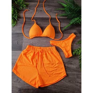 Imagem de Biquíni com short malha canelada - modas quir0z, Laranja neon, M