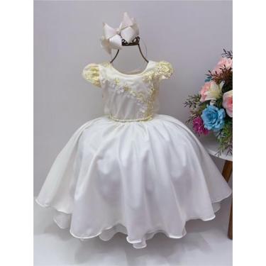Imagem de Vestido infantil off laço e renda aplique flores pérola luxo - jeito d