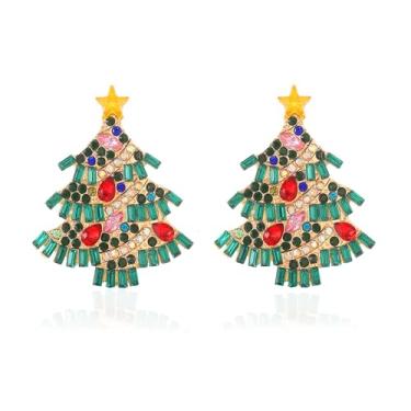 Imagem de Canboer Brincos de Natal Feliz Natal árvore arco lâmpada doce bengala gengibre homem enfeite de natal brincos pendentes de Natal joias festivas para mulheres, Zinco, Strass