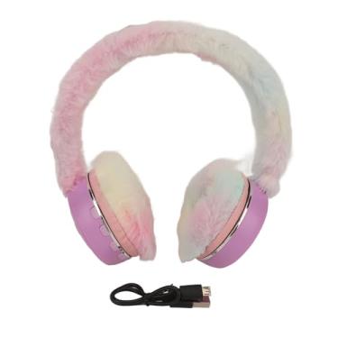 Imagem de Vomeko Bluetooth sobre fones de ouvido, desenho animado dobrável inovador pelúcia quente earmuff graves profundos com fone de ouvido sem fio com luz de respiração colorida, para (Roxo)
