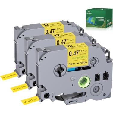 Imagem de YUANQIMM TZe-631 Fita amarela TZ TZe compatível com Brother P Touch Label Maker Tape TZe631 TZ631 12 mm 0,47'' laminado preto sobre amarelo para PT D200 D210 D220 D400 PTH110 Cube, pacote com 3