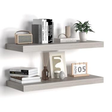 Imagem de Prateleiras flutuantes - Prateleiras de parede de madeira rústica de 61 cm - Prateleira de armazenamento de parede extra mais profunda e mais espessa para sala de estar, cozinha, fazenda - 61 cm L x