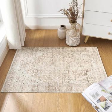 Imagem de BILEEHOME Tapete vintage floral impermeável antiderrapante para homens escritório piso de madeira quarto bege bege 2x3 tapete para sala de estar