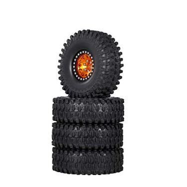 Imagem de GoolRC 4 peças de pneus de borracha RC de 1,9 polegadas com aro de metal para peças de carro RC Rock Crawler Traxxas TRX-4 TRX-6 Axial Scx10 90046 RC4WD RC (dourado)