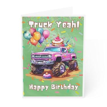 Imagem de J&J'S TOYSCAPE Cartão de aniversário Monster Truck, cartão de aniversário engraçado Big Trucks, cartão de 12 x 17 cm com envelope, em branco dentro (Candy)