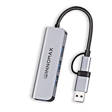 Imagem de Hub USB-C INNOMAX, adaptador MacBook Pro, dongle USB C 6 em 1 para USB A Hub com leitor de cartão SD/MicroSD, 4 portas USB 3.0 para MacBook Pro/Air/iPad Pro 2020/2019/2018, XPS/USB-C, Mais prata