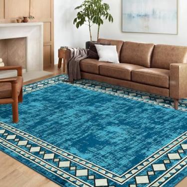 Imagem de FairOnly Tapete de área 22,5 x 30,5 cm antiderrapante tapete moderno fino lavável à máquina sem queda tapete grande com pilha baixa para sala de estar, quarto, sala de jantar, azul-petróleo