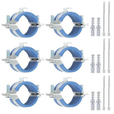 Imagem de PATIKIL Gancho de tubo de anel dividido de 31 a 36 mm, 6 peças de suporte de tubo ajustável para serviço pesado braçadeira de ferro galvanizado para montagem no teto com parafusos e tubo de expansão,