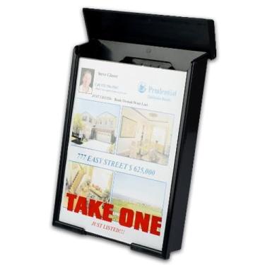 Imagem de Caixa de folheto preta com fecho de pressão, caixa de folheto preta para uso ao ar livre, caixa de informações "estilo corretor de imóveis"