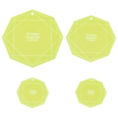 Imagem de HOBBIESAY 4 peças octógono modelo de costura à mão acílico molde de costura verde patchwork ferramentas de estofamento réguas para estofamento de tecido pré-cortado formas de roupas de corte