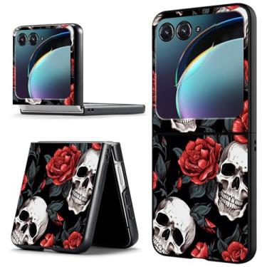 Imagem de ACWDMKH Capa para Motorola Moto Razr Plus 2024/50 Ultra - Capa protetora fina rígida de policarbonato antiarranhões à prova de choque - Caveiras vermelhas rosas