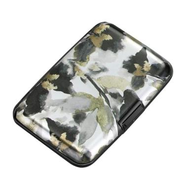Imagem de ELFISH Mini carteira de alumínio RFID porta-cartões de crédito capa de metal para identidade masculina e feminina (flores em pintura a tinta), Flores em pintura a tinta