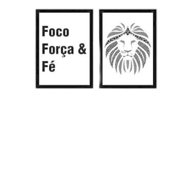 Imagem de Kit 2 Quadros Foco, Força E Fé - Leão 60X40Cm Moldura Preta