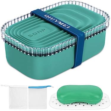 Imagem de QIUYMEI Porta-Sabonete, Recipiente de Sabonete de Viagem com Tampa, Saboneteira Portátil À Prova de Vazamentos com Vedação Forte com Bolsa de Sabonete e Faixa de Silicone, Estojo d (, Verde)