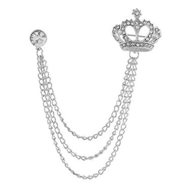 Imagem de Broche de corrente longa com coroa de strass. Broche de borla de prata dourada, alfinetes de terno de cristal retrô broche de casaco para acessórios masculinos broche presentes para marido, Metal,