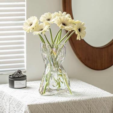 Imagem de FOWSEEK Vaso de flores de vidro colorido de 23 cm, vasos de flores irregulares transparentes para mesa de centro de mesa, decoração de mesa interna, vaso decorativo de arte moderna para casa,