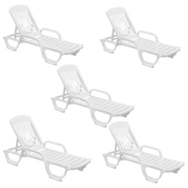 Imagem de Kit 05 Espreguiçadeira Piscina de Plástico Pitangui Branca com Rodas -