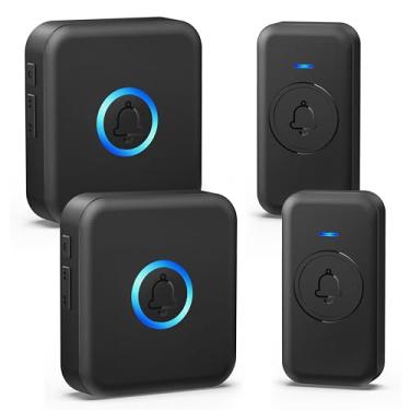 Imagem de FOVKSUC Campainha sem fio, campainha à prova d'água com 60 sinos, 5 níveis de volume e modo mudo, campainha de porta alta sem fio para sala de aula e escritório (2 receptores e 2 botões, preto, plugue