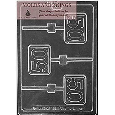 Imagem de Número 50 quadrados Lolly números e letras Molde de doce de chocolate com instruções de moldagem copywritted com 25 palitos