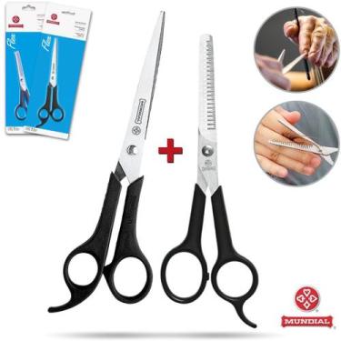 Imagem de Kit Tesoura Cortar Cabelo Fio Laser + Fio Debaste Descanso Cabeleireir