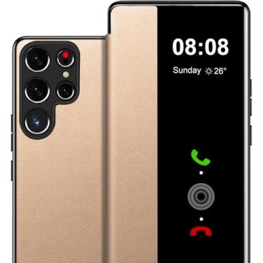 Imagem de Capa para Samsung Galaxy S21 Ultra Flip de couro transparente S-View, para Samsung S21 Ultra, capa protetora de janela inteligente, capa protetora à prova de choque para Samsung 5G S21 Ultra, visão