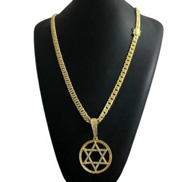 Imagem de Cordão Grumet 7Mm + Pingente Estrela De Davi Banhado A Ouro