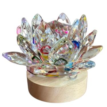 Imagem de Luminária Decorativa de Mesa Flor de Lótus em Cristal feng shui, LED base de madeira branco quente Prime Cores (Furta Cor)