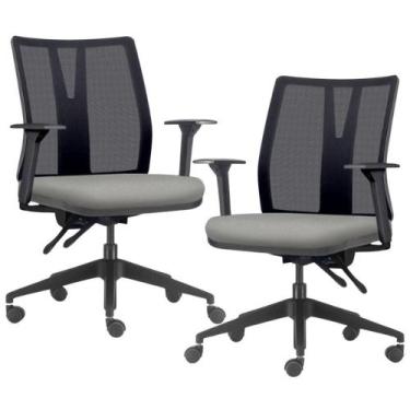 Imagem de Kit 2 Cadeiras de Escritório Giratória Diretor Flow F02 Base Preta Cre