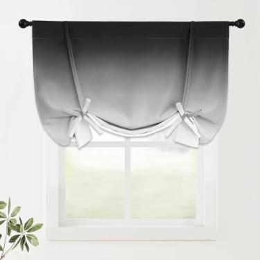 Imagem de COSVIYA Cortinas 100% blecaute ombré pretas ajustáveis para cozinha, isolamento térmico, escurecimento de quarto, sanefa de varão, persiana romana para janela pequena, 122 cm C x 107 cm L, 1 painel