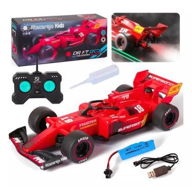 Imagem de Carrinho Formula 1 Controle Remoto Efeito de Fumaça LED Recarregável -