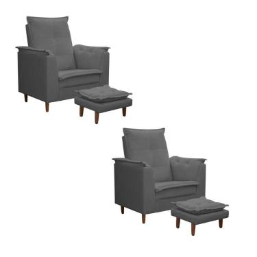 Imagem de Kit 02 Poltronas Maria Para Amamentação E Descanso Com Puff Confortável Suede Cinza Mabe Magazine