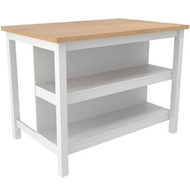 Imagem de Bancada Ilha Cozinha 2 Prateleiras 120x80 Cm Cd1019 Branco Dtall
