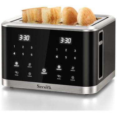 Imagem de Torradeira Elétrica 4 Fatias com Tela Digital, 6 Níveis de Tostagem e Temporizador Digital, 1600W, Secura, Preta