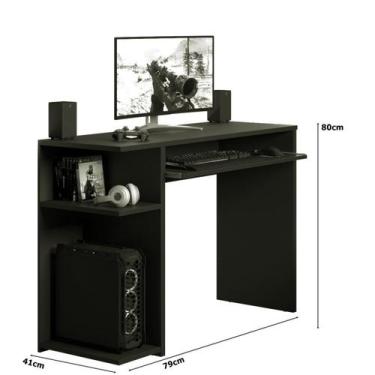 Imagem de Mesa Gamer Preta c/ Bordas Azul Escrivaninha Mesa De Computador - JM3