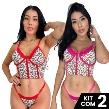 Imagem de Kit 2 Conjuntos Calcinha e Sutiã  Cropped Estampa Oncinha Sexy Sedutor