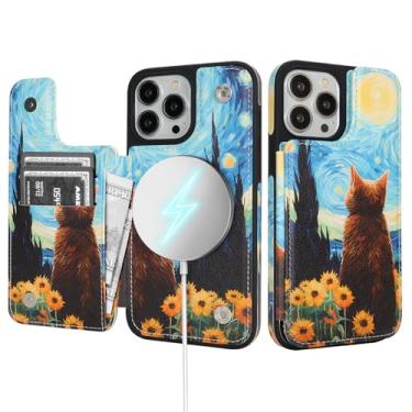 Imagem de SkyEagle Capa carteira para iPhone 13 Pro Max com suporte para cartão compatível com suporte Magsafe com bloqueio de RFID, compartimentos para cartão de crédito, couro PU, feminino, para Apple 13