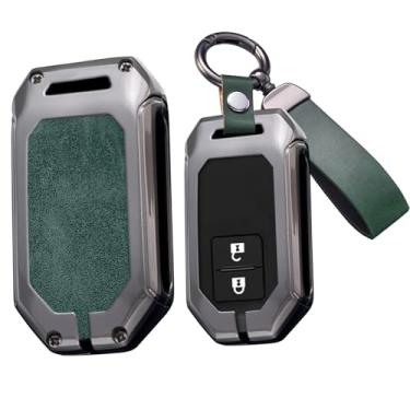 Imagem de HIBEYO Capa de chaveiro de 2/4 botões compatível com Suzuki Swift Spacia MK53S Jimny Sierra Wagon R acessórios de liga de couro com chaveiros - verde chaveiro longo
