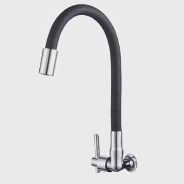 Imagem de Torneira Metal Cozinha Parede Flexível Alavanca Linha Metal Cromada Preto
