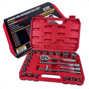 Imagem de Kit Jogo Soquete Estriado Com 22 Peças E Encaixe De 1/2 Pol - VIP INDU