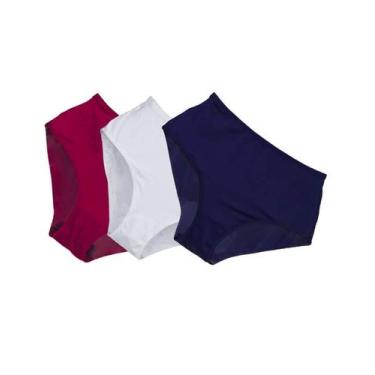 Imagem de Kit com 3 Calças Clássica DeMillus 57850/57851, Carmim, Marinho, Branc