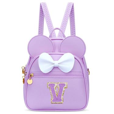 Imagem de Mini mochila KKXIU Girls Initial Bowknot de couro sintético roxa
