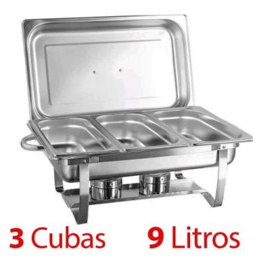 Imagem de Rechaud Retangular 9 L Com 3 Cubas 1/3 Banho Maria Revomax, 3 Cubas