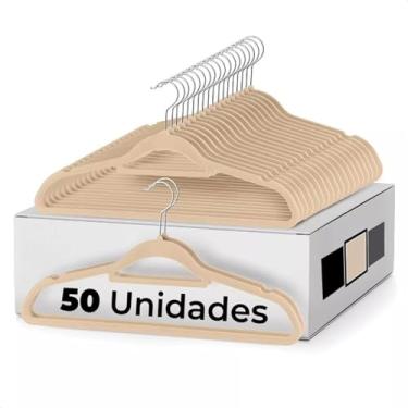 Imagem de Vittak Kit 50 Cabides Adulto Veludo Slim Antideslizante Organizador Roupas Cor Bege