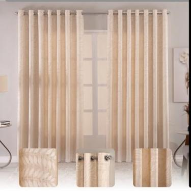Imagem de Cortina Jacquard 3,00x2,50 Tecido Elegante Sala e Quarto Indicada para Varão de 2,00 à 3,00 metros (Palha)